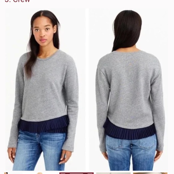 J. Crew Sweatshirt Top Medium Gray White Ruffle Hem Long Sleeve EUC - Picture 9 of 9